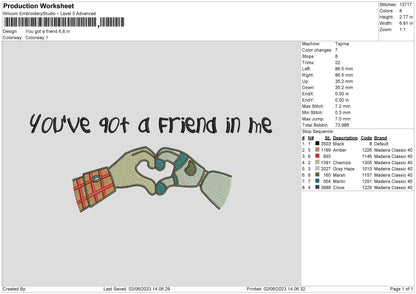 You Got A Friend Toy Story Embroidery Design File 6 sizes