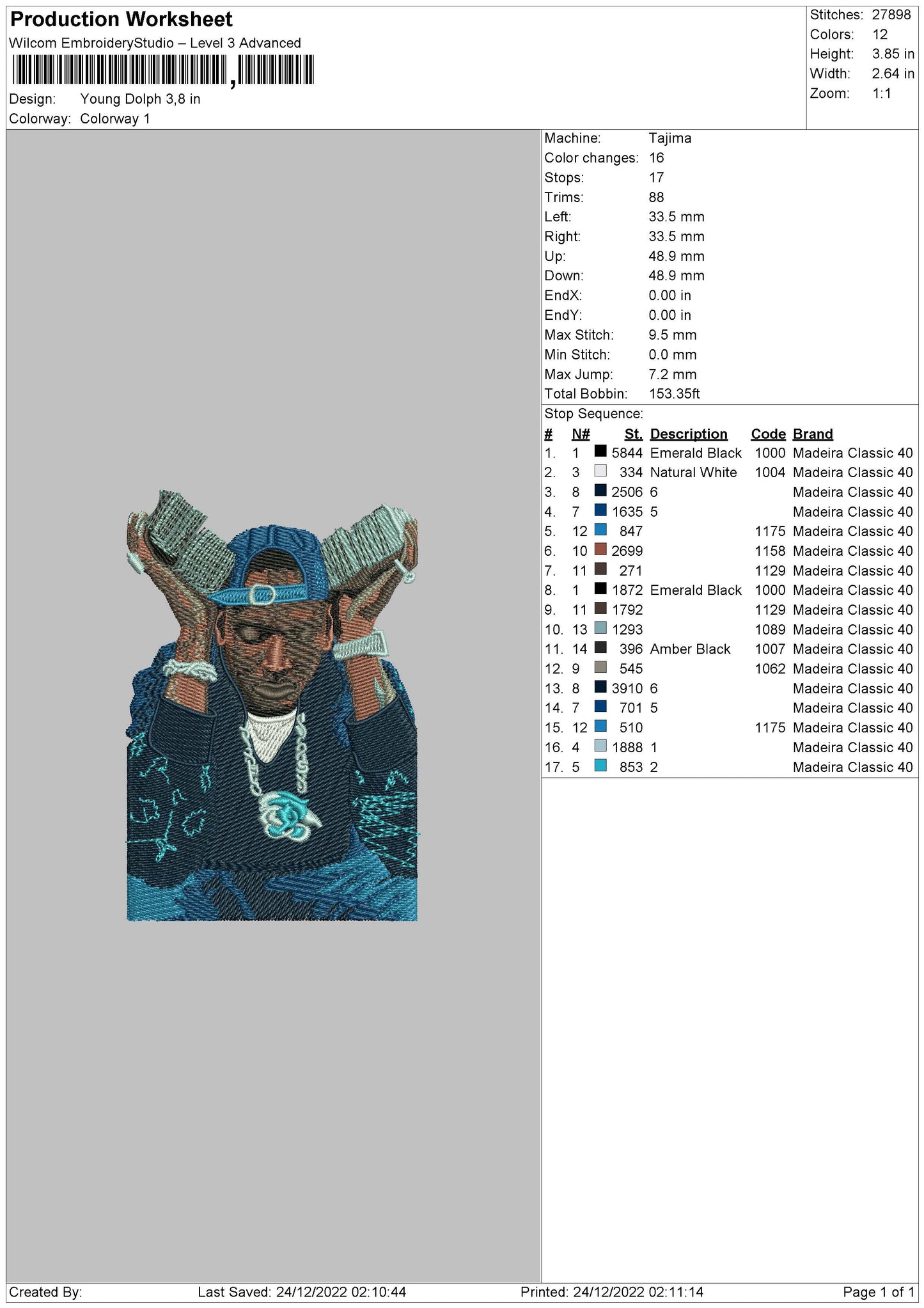Young Dolph Embroidery Machine Design File 6 sizes