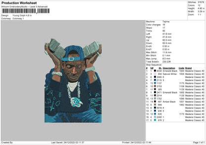 Young Dolph Embroidery Machine Design File 6 sizes