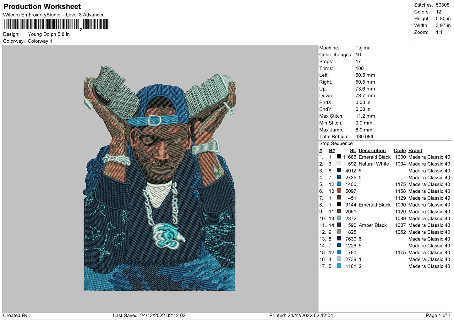 Young Dolph Embroidery Machine Design File 6 sizes
