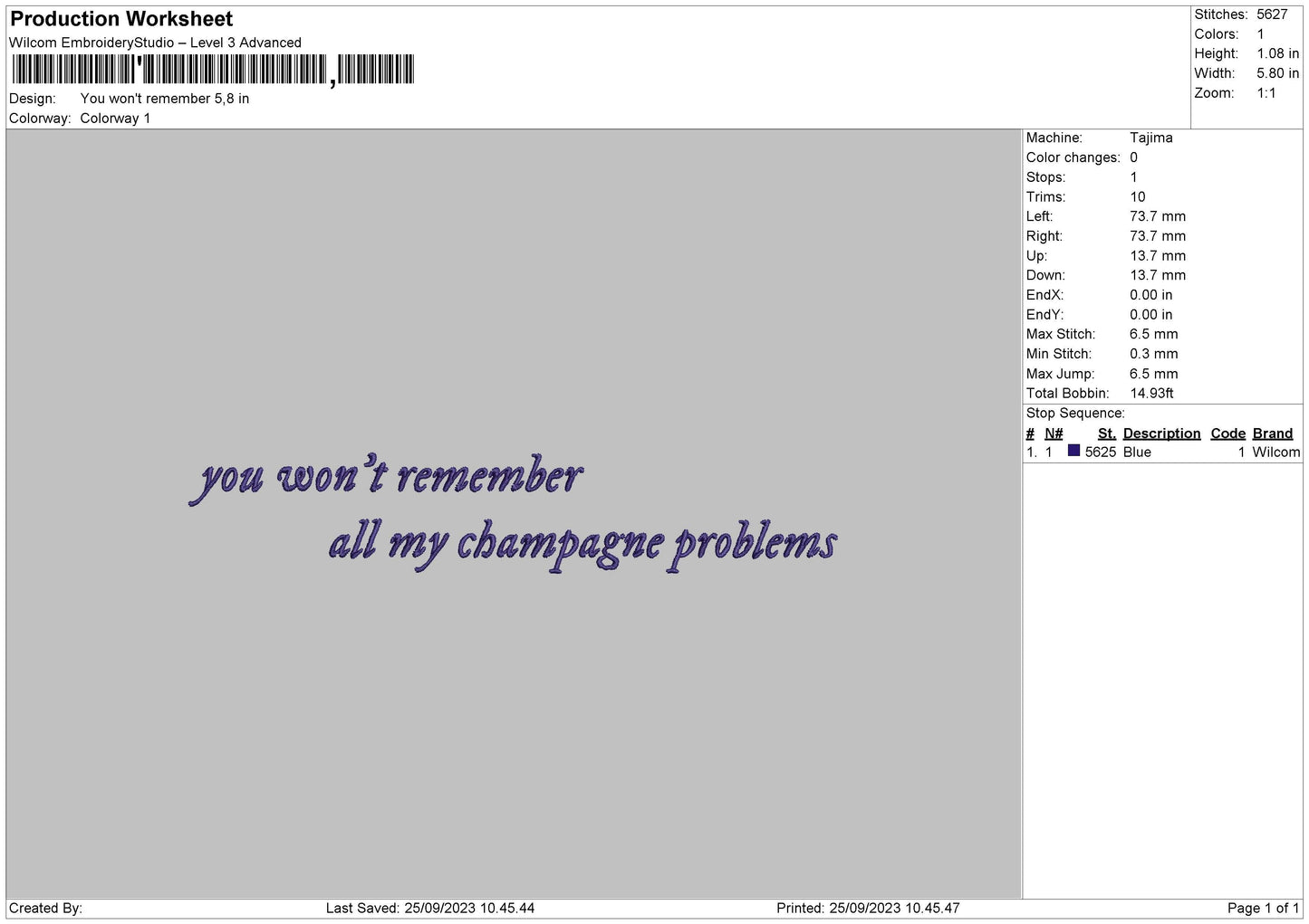 You Won't Remember Embroidery Design File 6 sizes