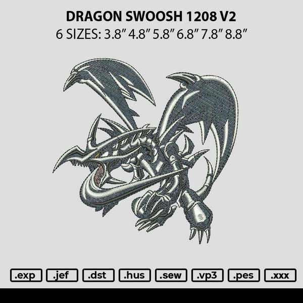 Dragon Swoosh 1208 V2 Embroidery File 6 sizes