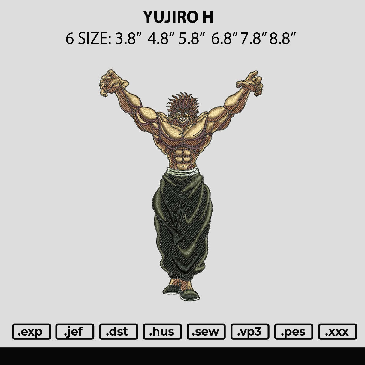 Yujiro H Embroidery Design File 6 sizes