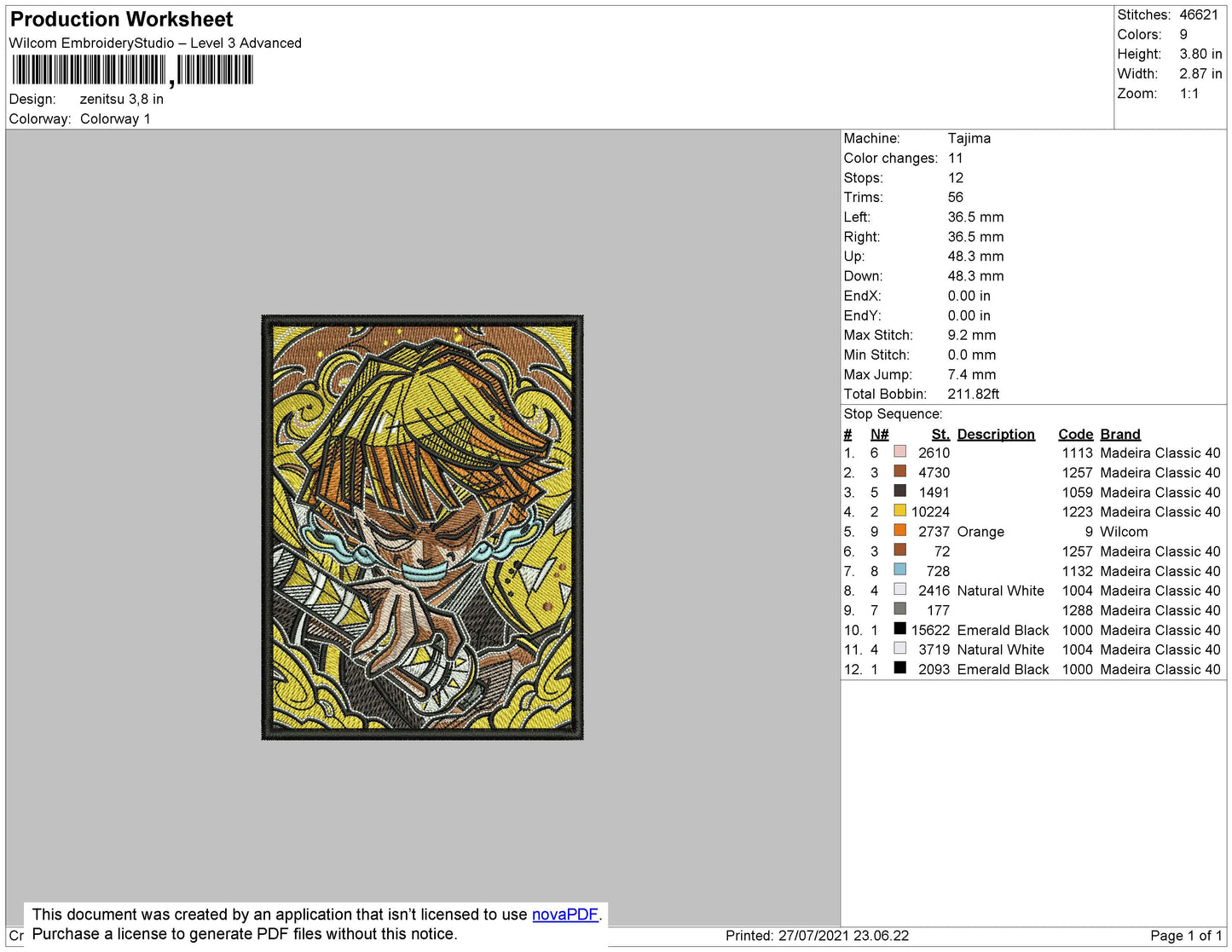 Zenitsu Embroidery Machine Design File 4 size