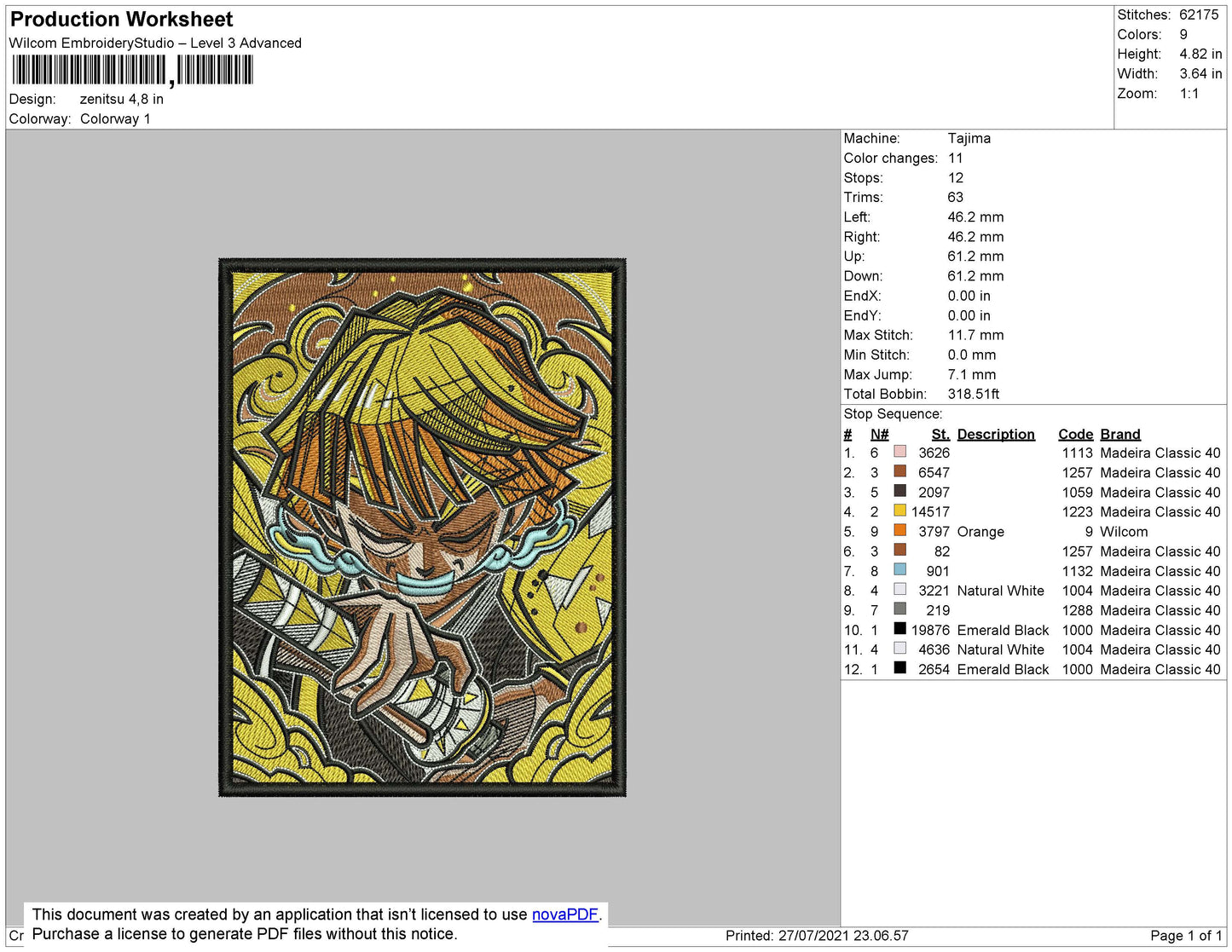 Zenitsu Embroidery Machine Design File 4 size