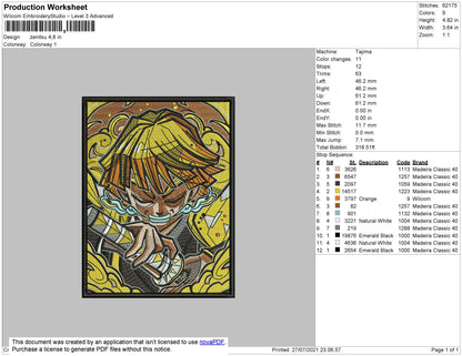 Zenitsu Embroidery Machine Design File 4 size