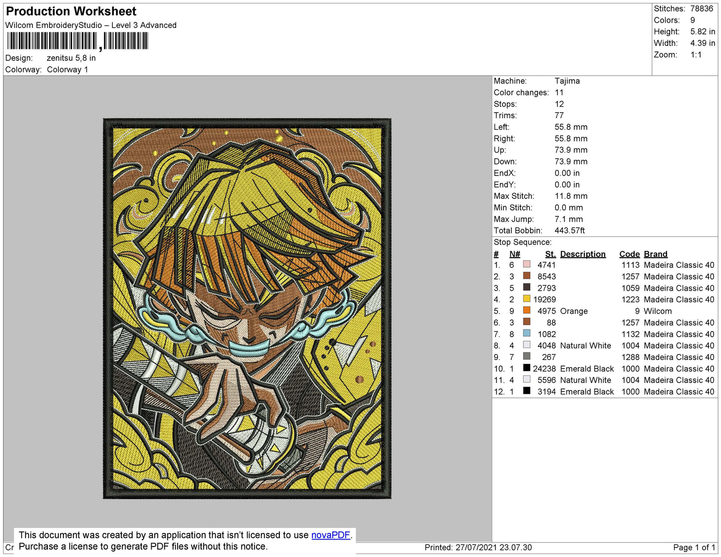 Zenitsu Embroidery Machine Design File 4 size