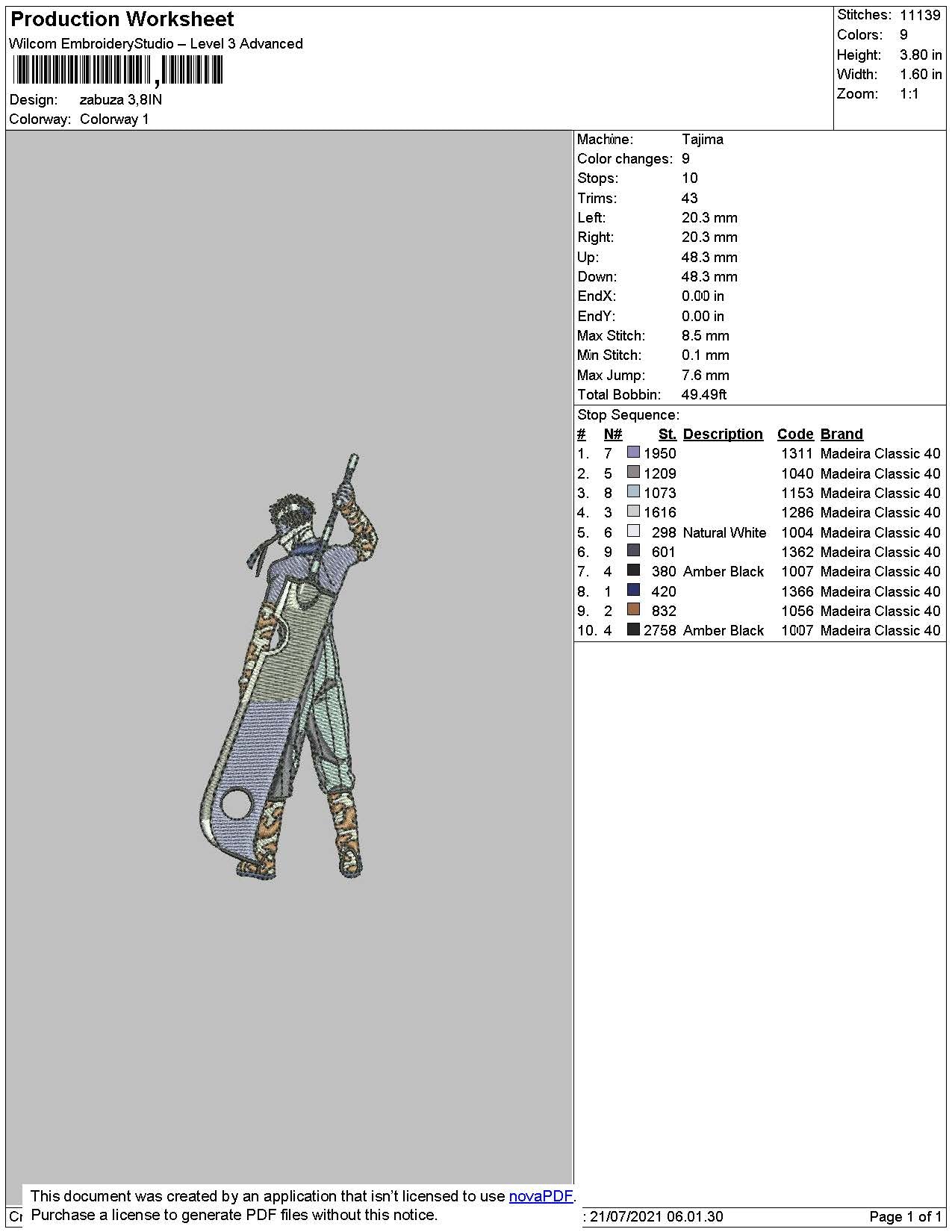 Zabuza Embroidery Machine Design File 4 size
