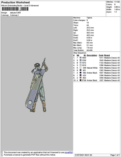 Zabuza Embroidery Machine Design File 4 size