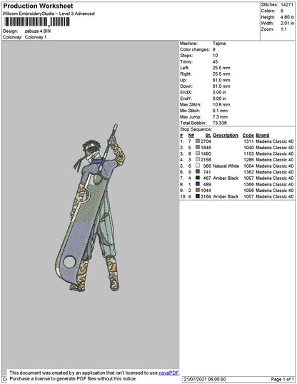 Zabuza Embroidery Machine Design File 4 size