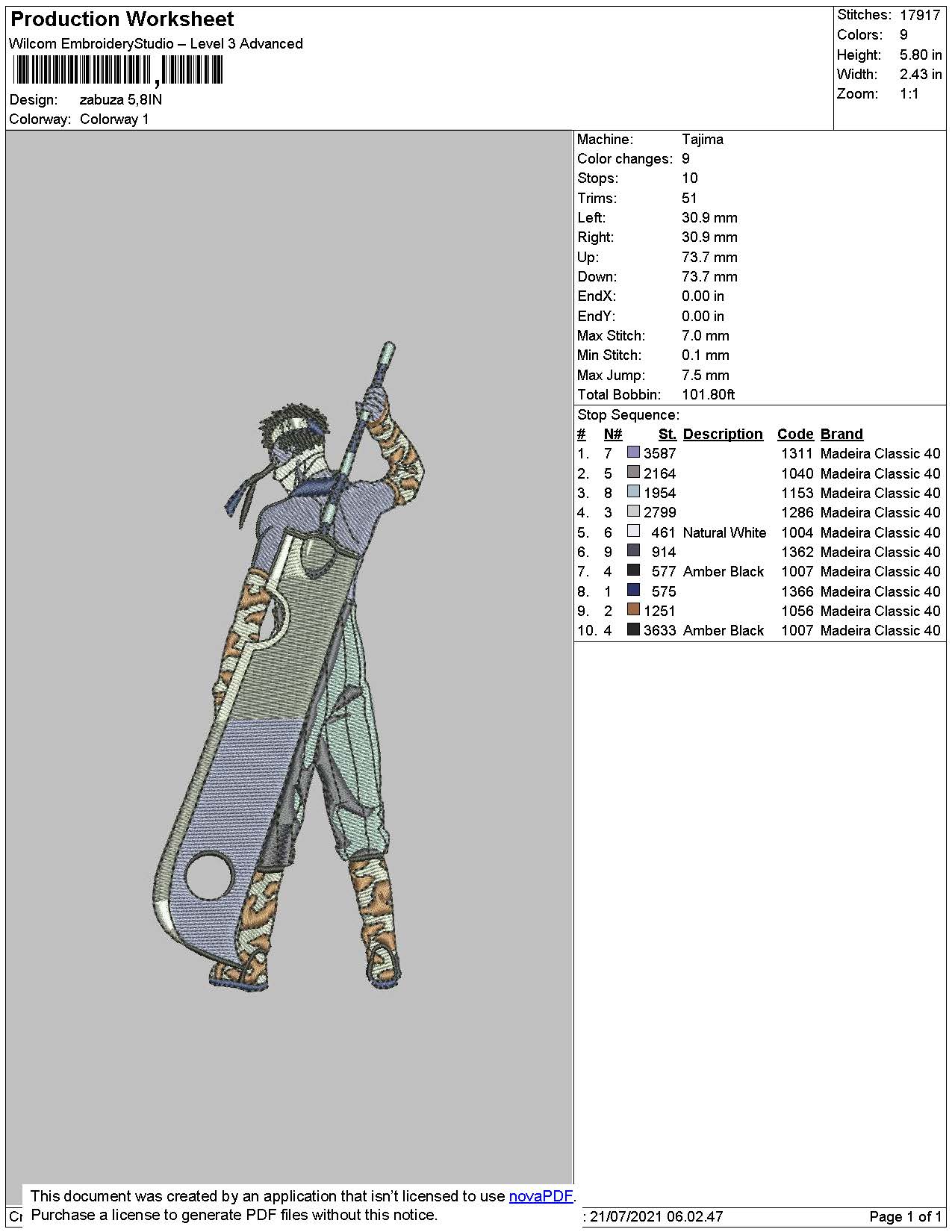 Zabuza Embroidery Machine Design File 4 size