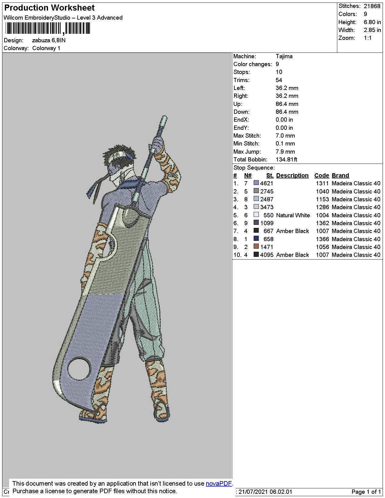 Zabuza Embroidery Machine Design File 4 size