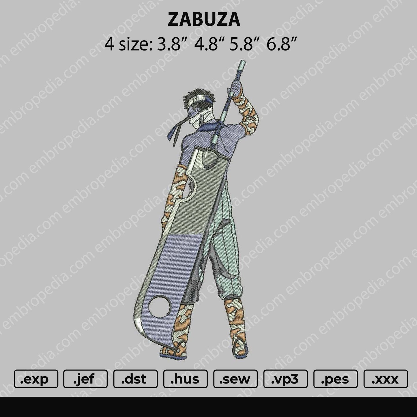 Zabuza Embroidery Machine Design File 4 size