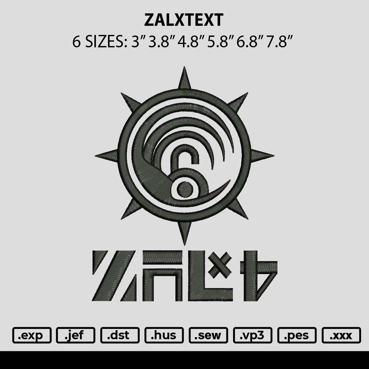 Zalxtext Embroidery File 6 sizes