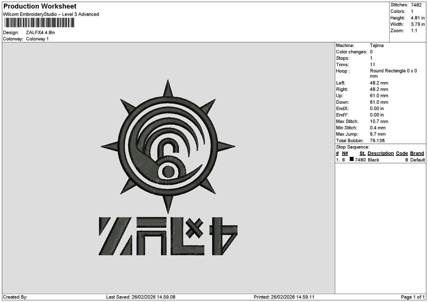 Zalxtext Embroidery File 6 sizes