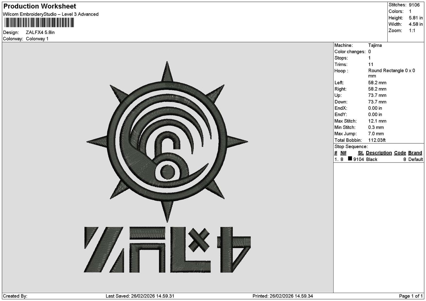 Zalxtext Embroidery File 6 sizes