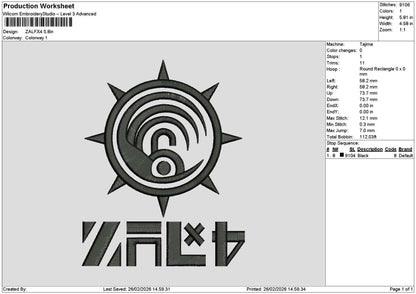 Zalxtext Embroidery File 6 sizes
