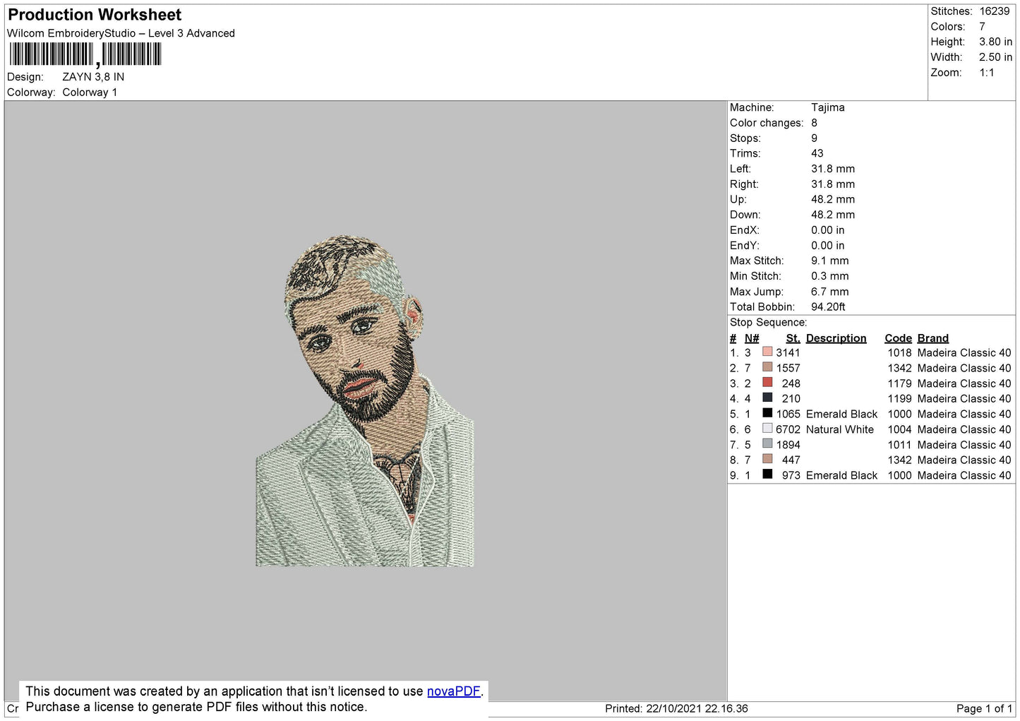 Zayn Photo Embroidery Machine Design File 4 size