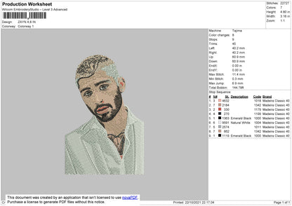 Zayn Photo Embroidery Machine Design File 4 size