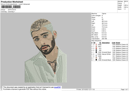 Zayn Photo Embroidery Machine Design File 4 size