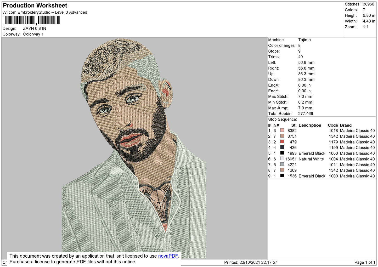 Zayn Photo Embroidery Machine Design File 4 size