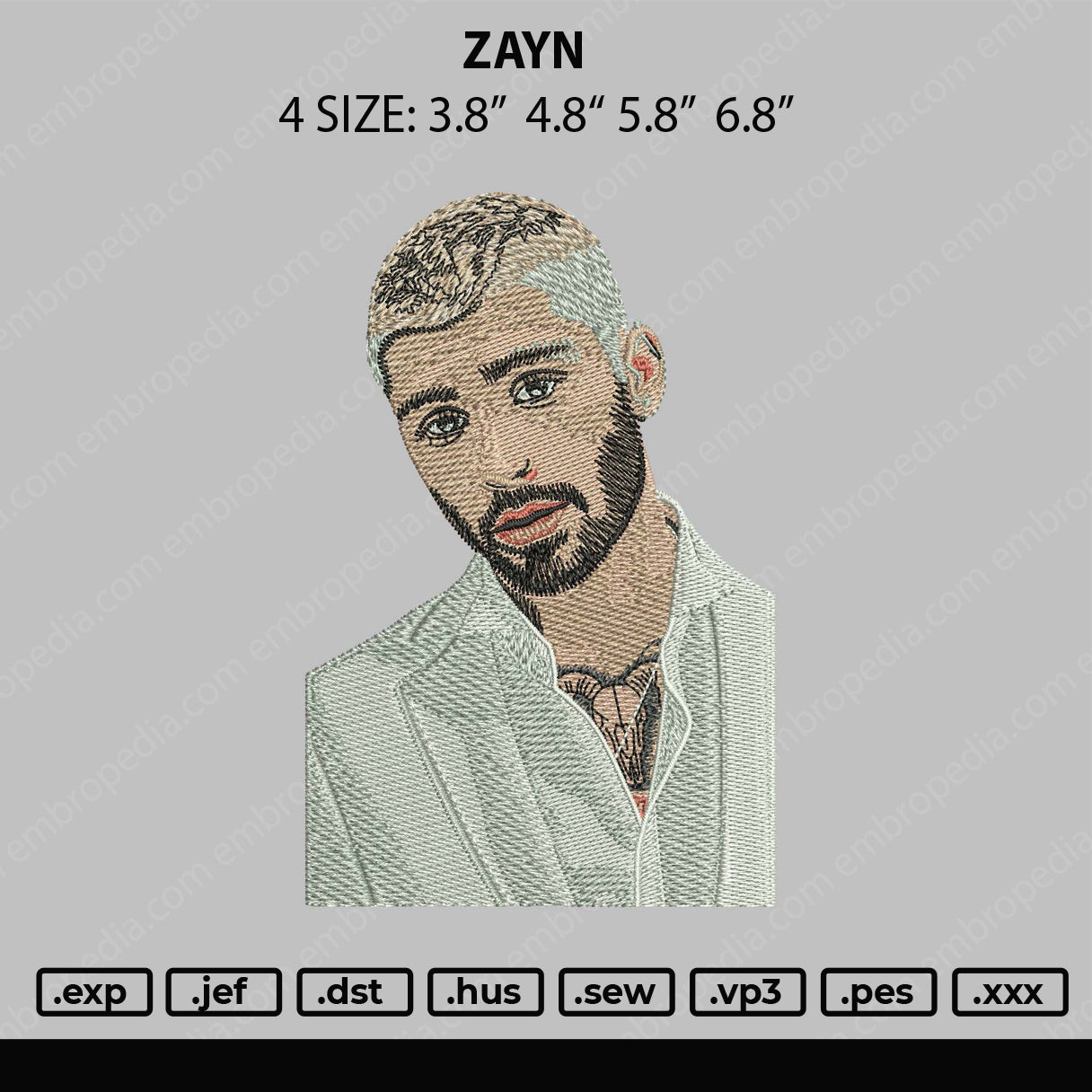 Zayn Photo Embroidery Machine Design File 4 size