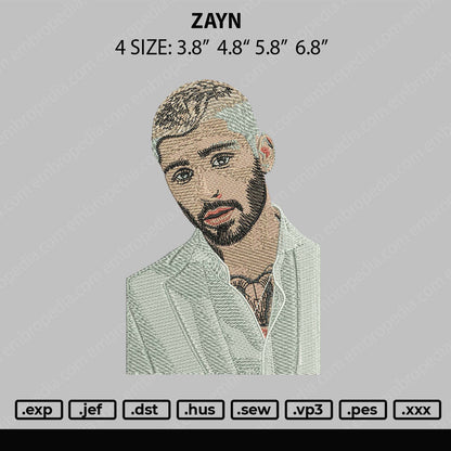 Zayn Photo Embroidery Machine Design File 4 size
