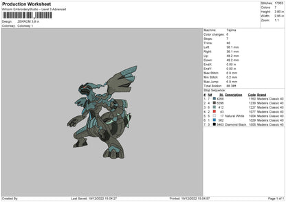 Zekrom Pokemon Emboidery Machine Design File 6 sizes