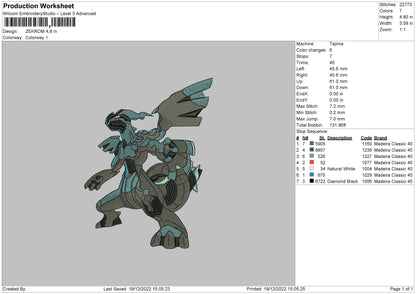 Zekrom Pokemon Emboidery Machine Design File 6 sizes