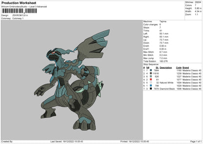 Zekrom Pokemon Emboidery Machine Design File 6 sizes