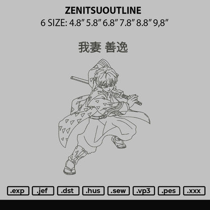 Zenitsu outline Embroidery Machine Design File 6 sizes