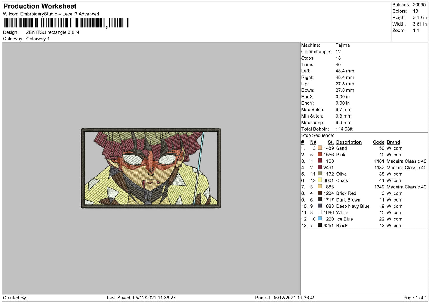 Zenitsu Rectangle Embroidery Machine Design File 4 size