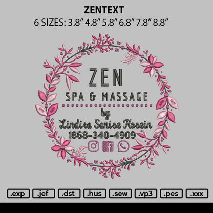 Zen Text Embroidery File 6 sizes