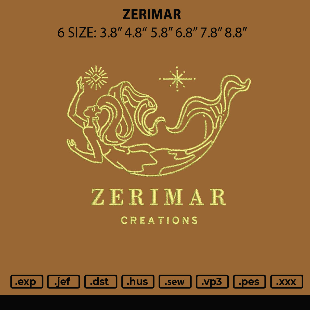 Zerimar Embroidery Machine Design File 6 sizes