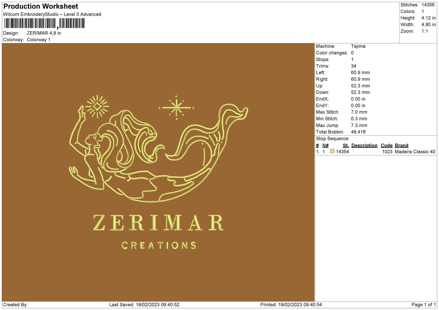 Zerimar Embroidery Machine Design File 6 sizes