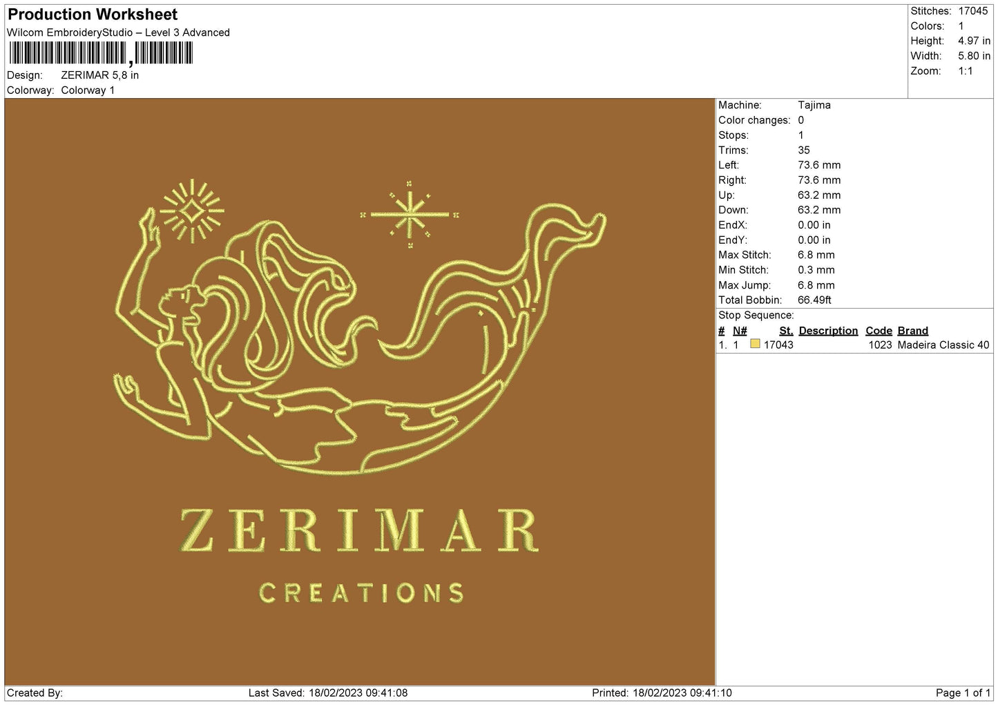 Zerimar Embroidery Machine Design File 6 sizes
