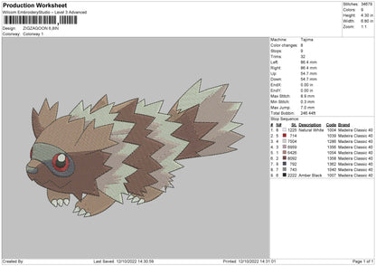 Zigzagoon Embroidery File 5 sizes