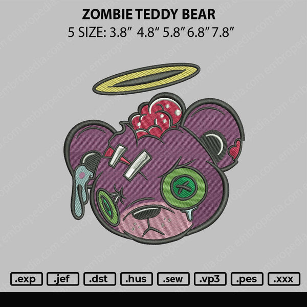 Zombie Teddy Bear Embroidery File 5 sizes