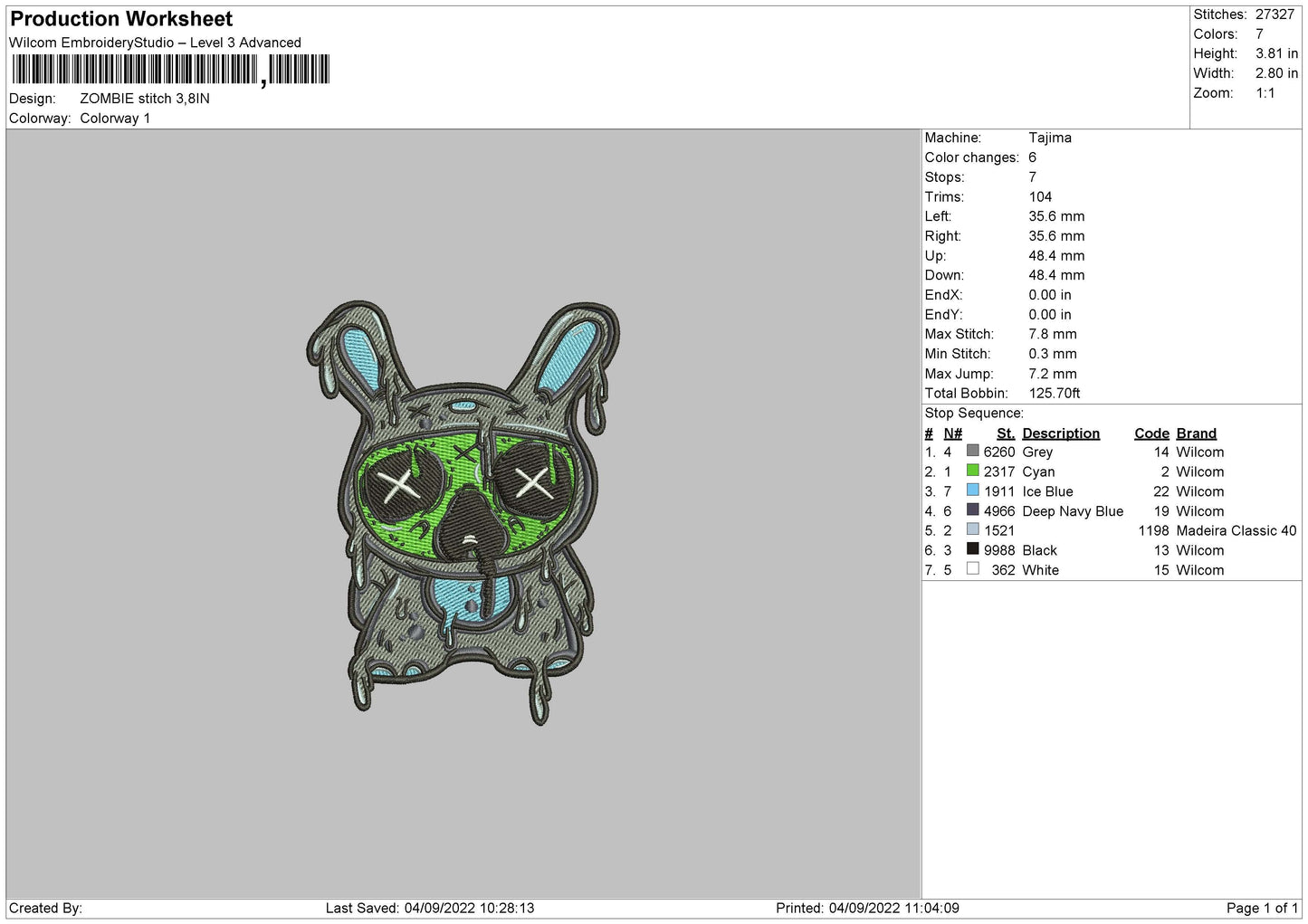 Zombie Stitch Embroidery File 5 sizes