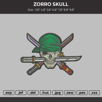 Zorro skull Embroidery File 6 sizes