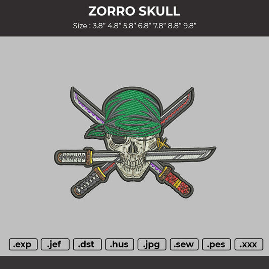 Zorro skull Embroidery File 6 sizes