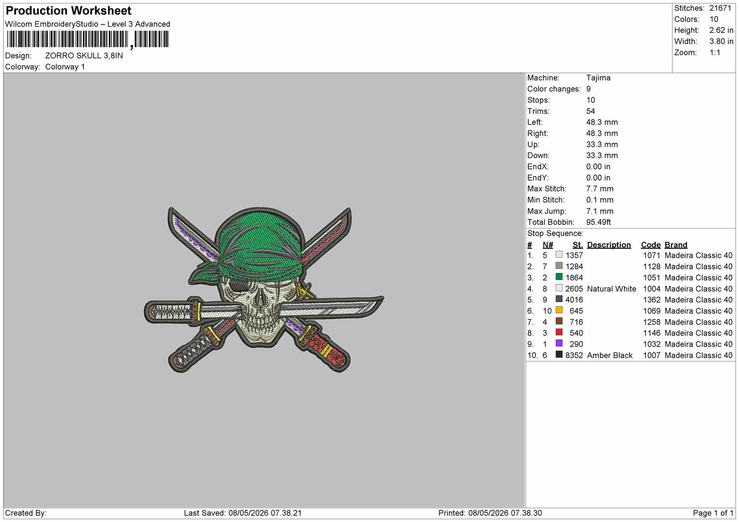 Zorro skull Embroidery File 6 sizes
