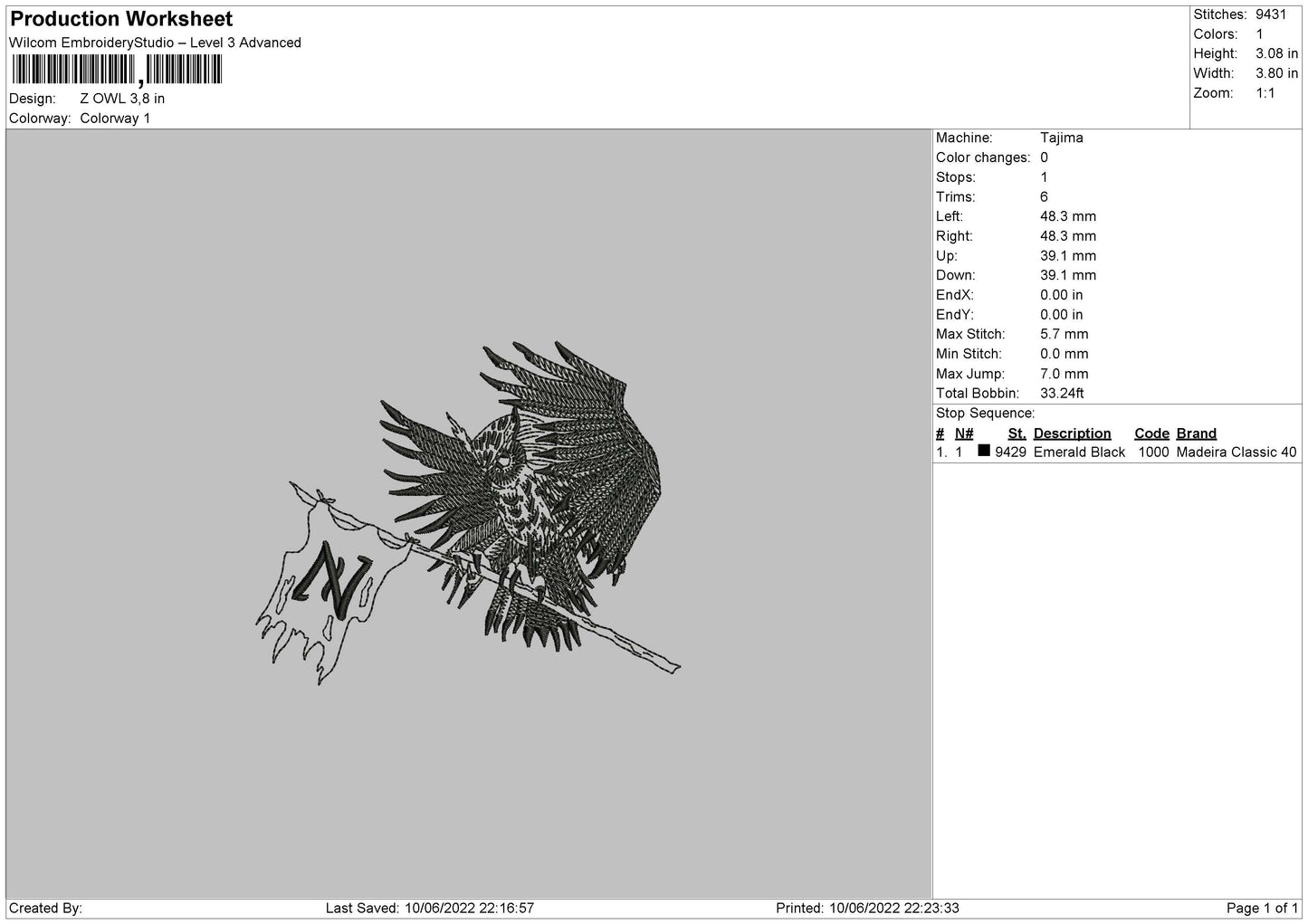 Z Owl Embroidery Machine Design File 4 size