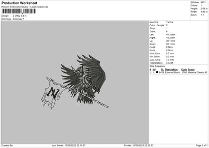 Z Owl Embroidery Machine Design File 4 size