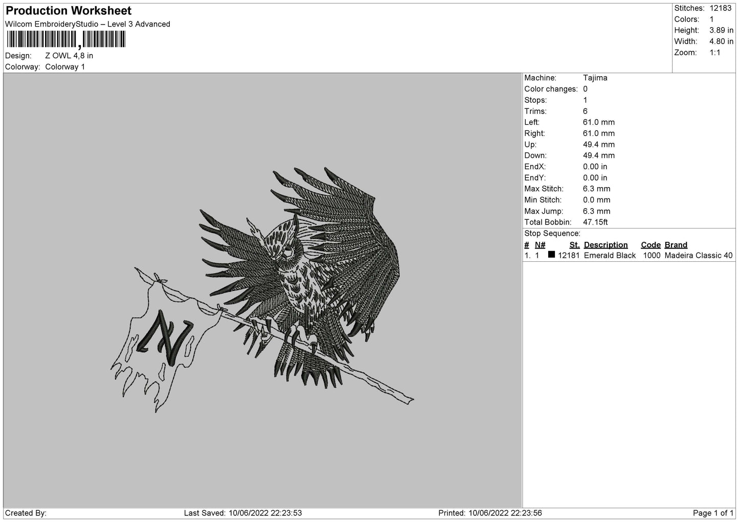 Z Owl Embroidery Machine Design File 4 size
