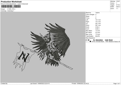 Z Owl Embroidery Machine Design File 4 size