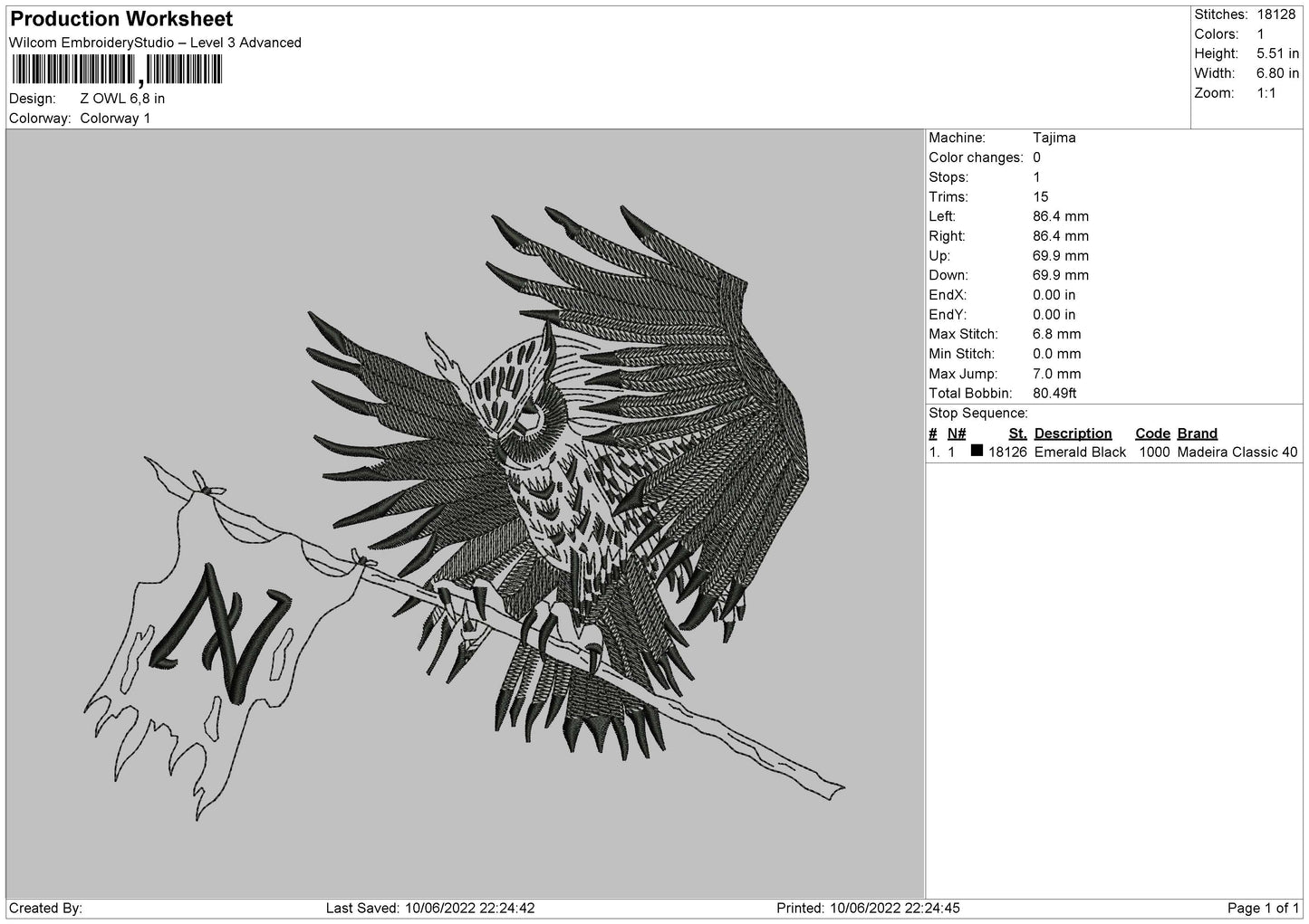 Z Owl Embroidery Machine Design File 4 size