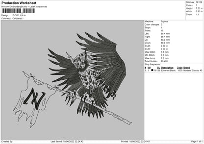 Z Owl Embroidery Machine Design File 4 size