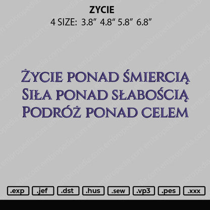 ZYCIE Embroidery File 4 size