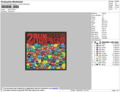Zayn Cover Album Embroidery Machine Design File 4 size